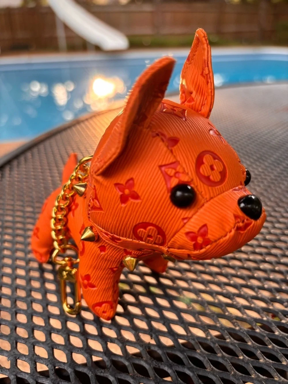 Bag Charm/Key Fob Adorable Orange Bull Dog With Spiked Collar!!